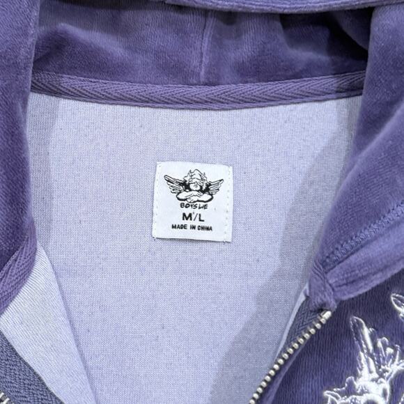 Boys Lie Let It Grow Velour Zip -up Hoodie In Purple - Picture 6 of 9